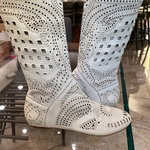Laser cut leather boots